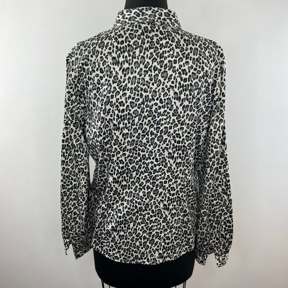 Vintage Lauren Ralph Lauren Leopard Print Cotton Button-Up Long Sleeve Shirt L - Picture 4 of 6